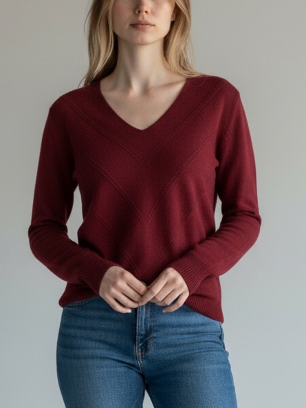 Banana Republic Burgundy Chevron Knit V-Neck Pullover Sweater - Size Small